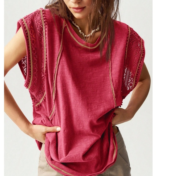 Boho Batwing Lace Sleeve Reverse Stitch Top - Picture 3 of 8